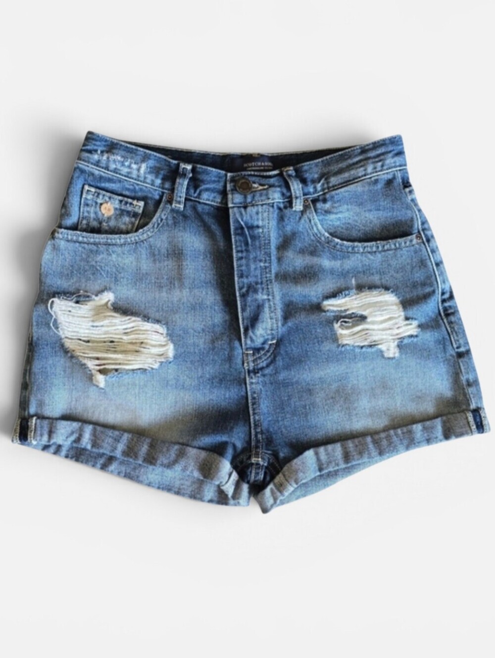 Scotch and Soda high rise distressed denim shorts size 27